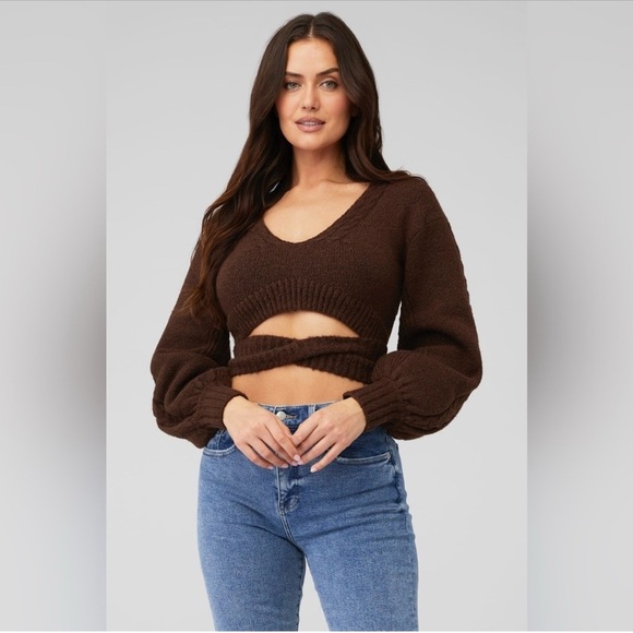 For Love and Lemons Amelia crop sweater brown size M NWT - Picture 4 of 11